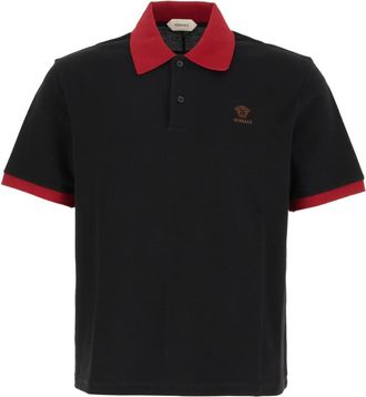 Versace Tops, Heren, Zwart, XL, Katoen, Geborduurd Katoen Piqu&eacute; Polo