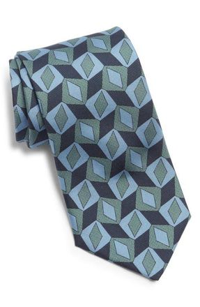 Jack Victor Nielsen Geometric Print Silk Tie in Navy at Nordstrom