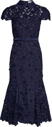 Self Portrait Belted Guipure Lace Midi Dress - Navy - 16 (UK16 / XL)