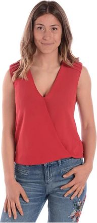 Liu Jo Rode Top met Bloemmotief en Mouwloos Design - Dames - Tops zonder mouwen - Rood - L - Polyester - Tops