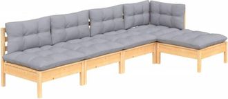 vidaXL Juego De Muebles De Jard&iacute;n 5 Pzas Y Cojines Madera Pino Gris Vidaxl