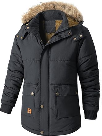 Generic Mens Waterproof Ski Jackets Thick Fluff Lining Winter Warm Padded Coats Oversized Chunky Thermal Fleece Lined Full Zip Outdoor Down Jacket with Detach