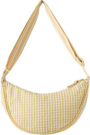 Generic Plaid Nylon Crossbody Bag Lightweight Crescent Bag Handbag for Women (Yellow)