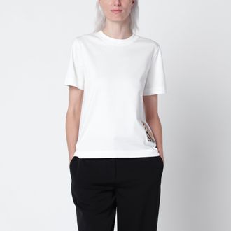 Burberry T-shirt beige in cotone con applicazione in cashmere
