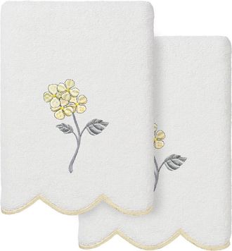 Linum Home Textiles 100% Turkish Cotton Hydea Scallop 2Pc Embellished Hand Towel Set