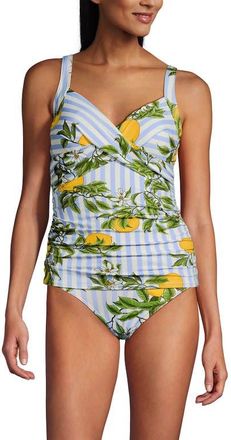 Lands End Wrap Underwire Tankini Top Swimsuit in Soft Sky Blue/citrus Stripe at Nordstrom, Size 18