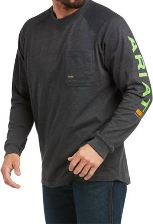 Ariat Mens Rebar Cotton Strong Graphic Team Top In Charcoal/green