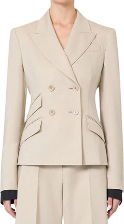 Max Mara Beige Solid Notched Lapel Blazer
