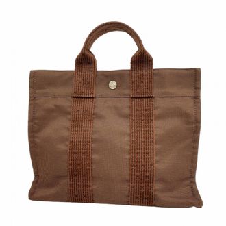 Herm&egrave;s Brown Canvas Tote Bag (Pre-Owned)