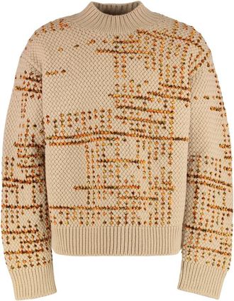 Dries Van Noten Jacquard Wollen Trui - Heren - Ronde hals truien - Veelkleurig - M - Wol - Truien & Vesten