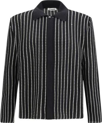 Jil Sander Gestreepte Gebreide Polo - Heren - Casual Overhemden - Zwart - L - Katoen - Overhemden