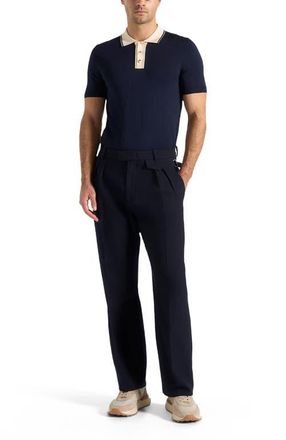 Mani&egrave;re De Voir Pierre Relaxed Fit Pleated Tailored Trousers in Navy at Nordstrom, Size 30