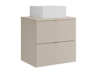 Vente-Unique Mueble de ba&ntilde;o suspendido con dise&ntilde;o de espiga con lavabo sobre encimera cuadrado - Beige - 60 cm - DORIONI