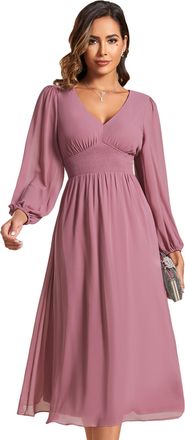 Ever-pretty Women Dresses Cocktail Long Sleeve for Autumn A-line Party Dresses for Women Orchid 20UK