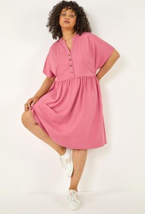 Roman Button Detail Shirt Dress