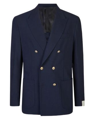 Eleventy Double-Breasted Slim Fit Blazer With Metallic Buttons