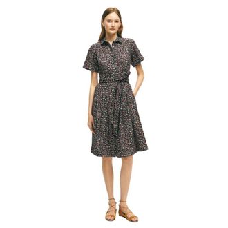 Brooks Brothers Jurk met bloemenprint van katoen - Dames - Casual kleedjes - Veelkleurig - L - Katoen - Kleedjes