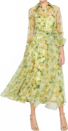 Theia Magdalene Organza Shirt Dress In Blossom Glow