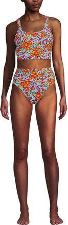 Lands End Tugless Tankini Top and High Waisted Bottom Swimsuit Set in Blue Springside Floral at Nordstrom, Size X-Small