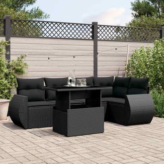vidaXL Set De Sof&aacute;s De Jard&iacute;n 6 Piezas Y Cojines Rat&aacute;n Sint&eacute;tico Negro Vidaxl