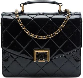 Chanel Pre-owned Quilted Patent Satchel - Dames - Vintage Handtas - Zwart - ONE Size - Leer - Vintage