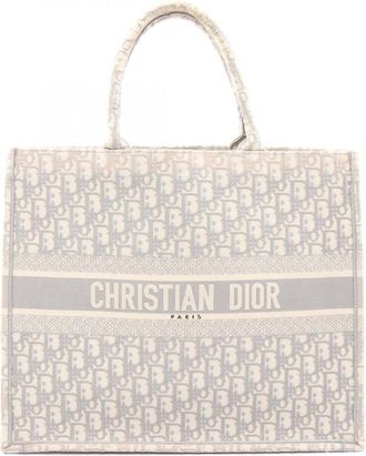 Dior Gray White Canvas Handbag Tote Bag (Pre-Owned)