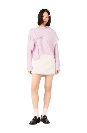 Maje Pearl-trim tweed skirt in Ecru at Nordstrom, Size 34 Eu