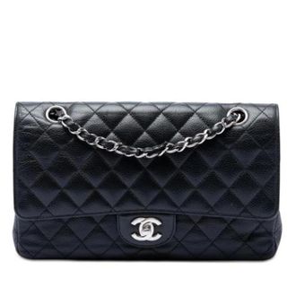 Chanel Pre-owned Double Flap Quilted Caviar Shoulder Bag - Dames - Pre-owned - Zwart - Maat: ONE Size Leer