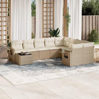 vidaXL Juego De Sof&aacute;s Jard&iacute;n Con Cojines Beige 10 Pzas Rat&aacute;n Sint&eacute;tico Vidaxl