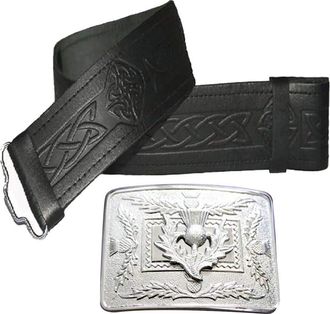 Maze Leather Kilt Belt Embossed and Chrome Thistle Buckle