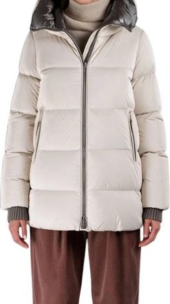 Moorer Hooded Down Coat In Stone