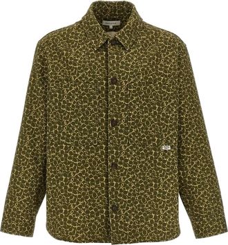 Maison Kitsun&eacute; Jassen, Heren, Groen, S, Katoen, All-over Floral Print Katoenen Overshirt