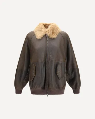 Brunello Cucinelli Vintage-effect shearling Bomber with shiny zipper pull Female 40