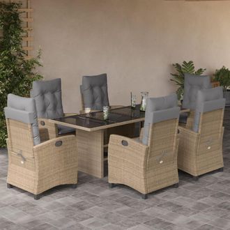 vidaXL Set Comedor De Jard&iacute;n 7 Pzas Con Cojines Rat&aacute;n Sint&eacute;tico Beige Vidaxl
