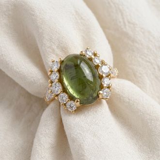 Pompeii3 14.29Ct Green Tourmaline Heirloom Diamond Ring 14k Yellow Gold Size: 5.5