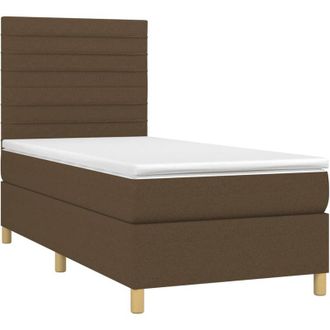 vidaXL Vidaxl - Cama Box Spring Colch&oacute;n Y Luces Led Tela Marr&oacute;n Oscuro 90x200cm