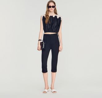 Sandro Contrast lace crop top