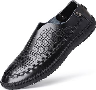 Generic Loafers for Men Flat Heel Loafers Breathable PU Leather Flexible Flat Heel Lightweight Classic Slip-on(Black,5.5 UK)