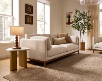 Castlery Owen Sofa, Basketweave Cream Walnut, Beige Color, Castlery