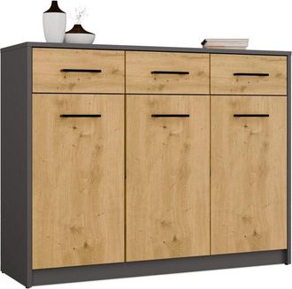 Topeshop Simplo - Aparador De 109 Cm Con 3 Puertas Y 3 Cajones - Antracita Roble Artesanal