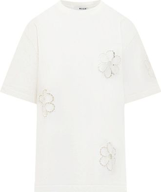 Msgm T-shirt met bloemenapplicatie - Wit