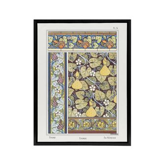 Artery8 White Flower Gourd Floral Patterns Framed Canvas Wall Art Print Verneuil in Green | Size: W24 x H32