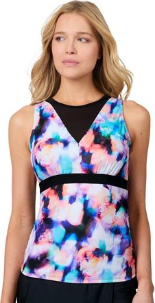 Free Country Womens Dreamy Floral Mesh V-Neck Tankini Top