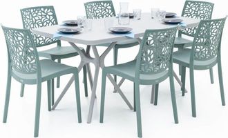 Siediti Fuori e Dentro Conjunto de resina mesa rectangular gris 158x84 cm y 6 sillas verdes