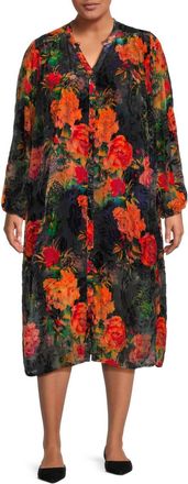 Johnny Was Renna Burnout Dress - Plus In Catalina Blue Burnout