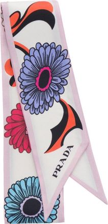Prada floral-print twill scarf - women - Silk - One Size - White