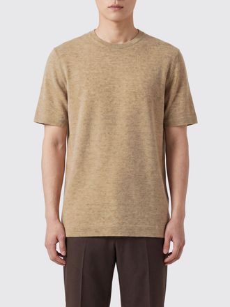 Ermenegildo Zegna T-shirt girocollo in puro lino con logo a contrasto sul petto