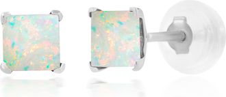 MAX + STONE 14k Yellow or White Gold 4mm Square Princess Cut Gemstone Stud Earrings