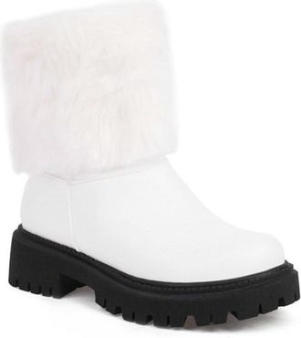 Generic Womens Faux Fur Lined Winter Snow Boots Chunky Platform Round Toe Warm Shoes Pull On (White,5.5)