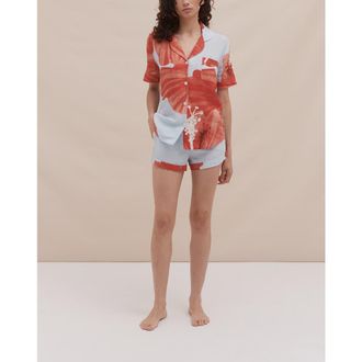 Desmond & Dempsey Short Sleeve Pajama Set in Grand Hibiscus Blue/red at Nordstrom, Size X-Large Uk